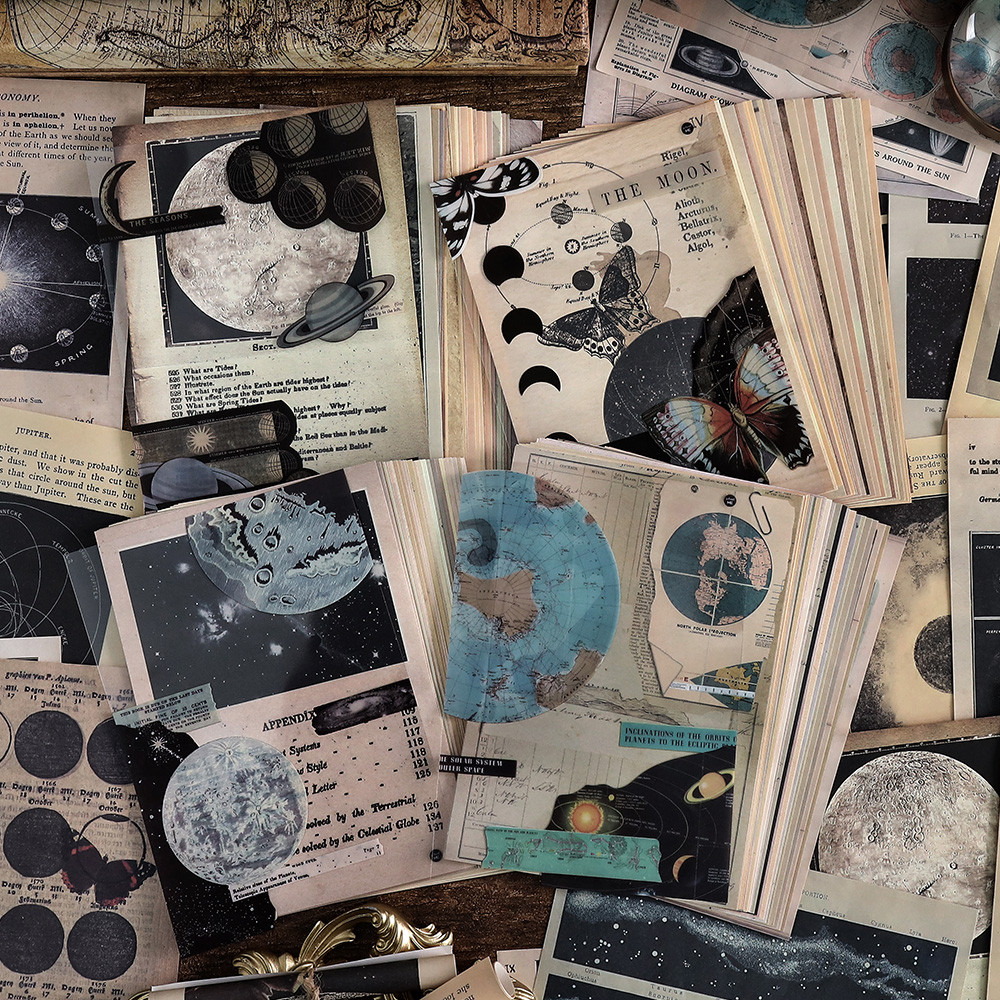 

25 Sheets/pack Vintage Style Moon Planets Time Universe Maps Vintage Scrapbook Paper Junk Journals Decoration Material Pack