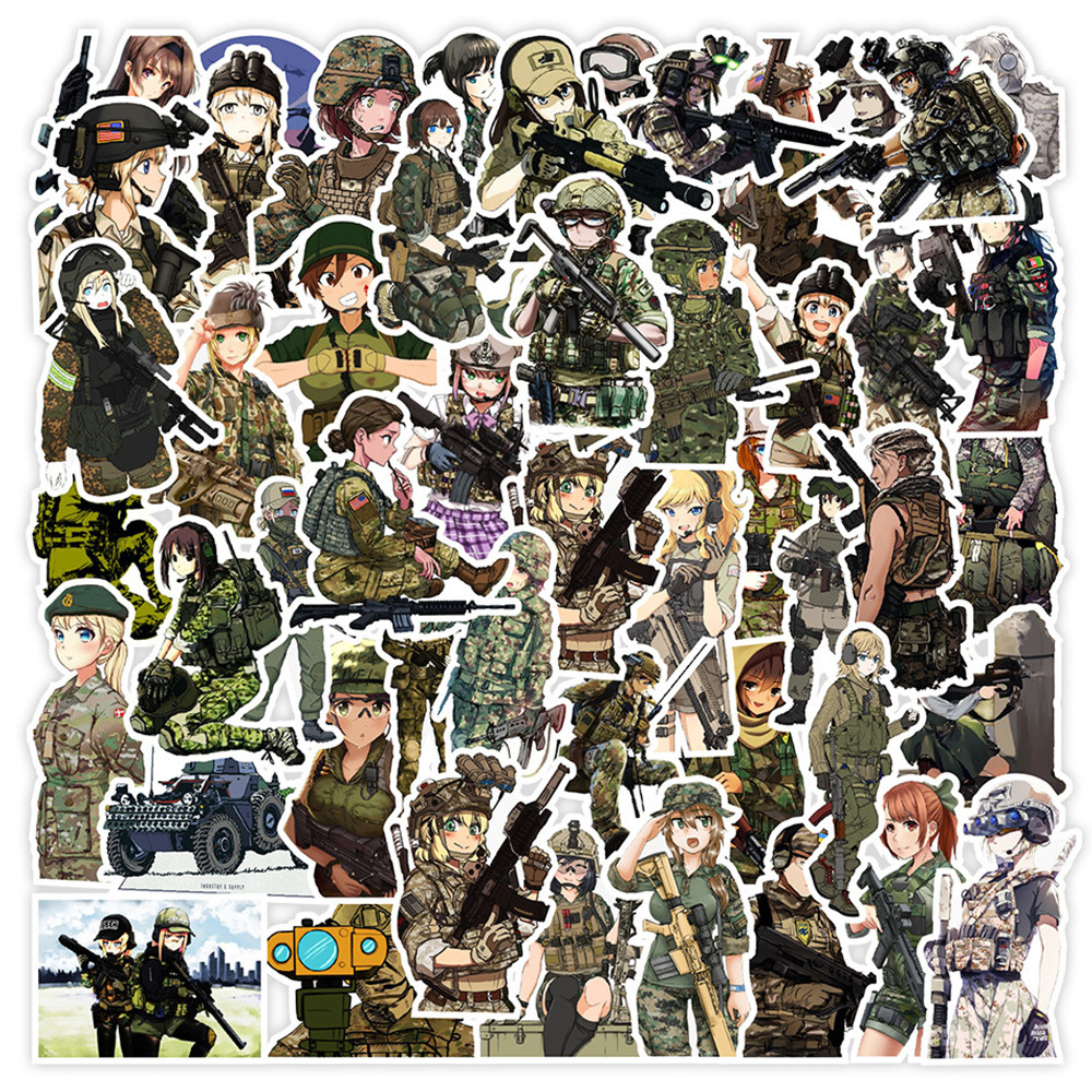 

10/30/50pcs Cool Camouflage Female Soldiers Cartoon Stickers DIY Skateboard Luggage Laptop Cute Anime Girl Graffiti Sticker Pack
