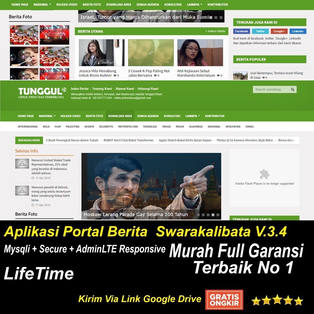 Aplikasi Portal Berita  Swarakalibata V.3.4 - Mysqli + Secure + AdminLTE Responsive BGC