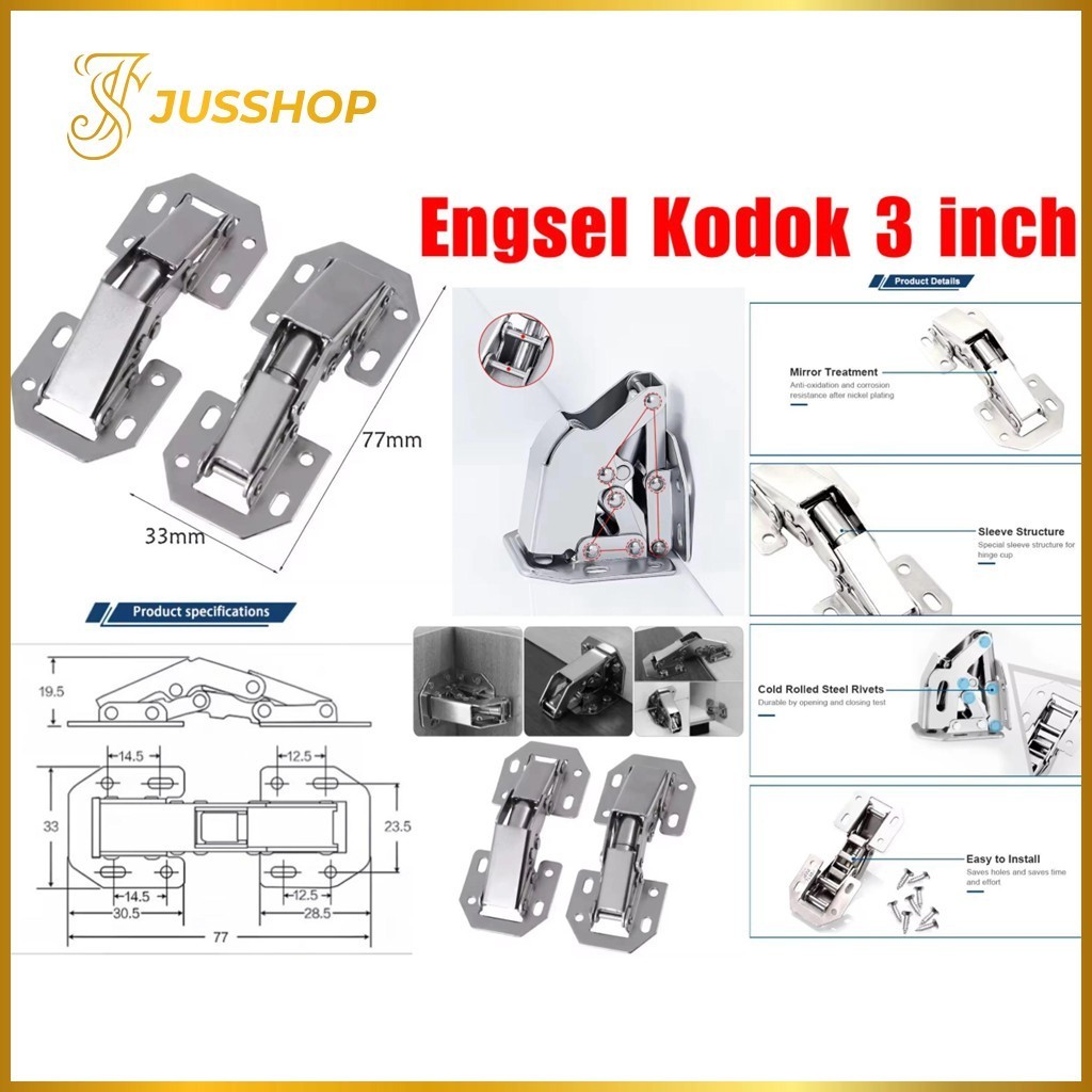 (GROSIRAN) Engsel Sendok Kodok 3inch Stainless Steel 90 Degree Opening Engsel Pintu Tanpa Bobok Serb