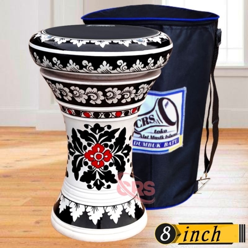 SUNMORNING    Dumbuk Darbuka Kayu 6 / 8 inch Putih Hitam Mika Hitam