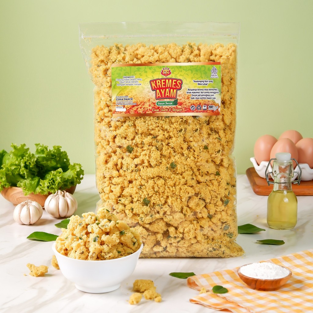 

Ceria Snack - Kremesan Ayam Daun Jeruk 1Kg | Kremes Ayam Daun Jeruk 1000Gram