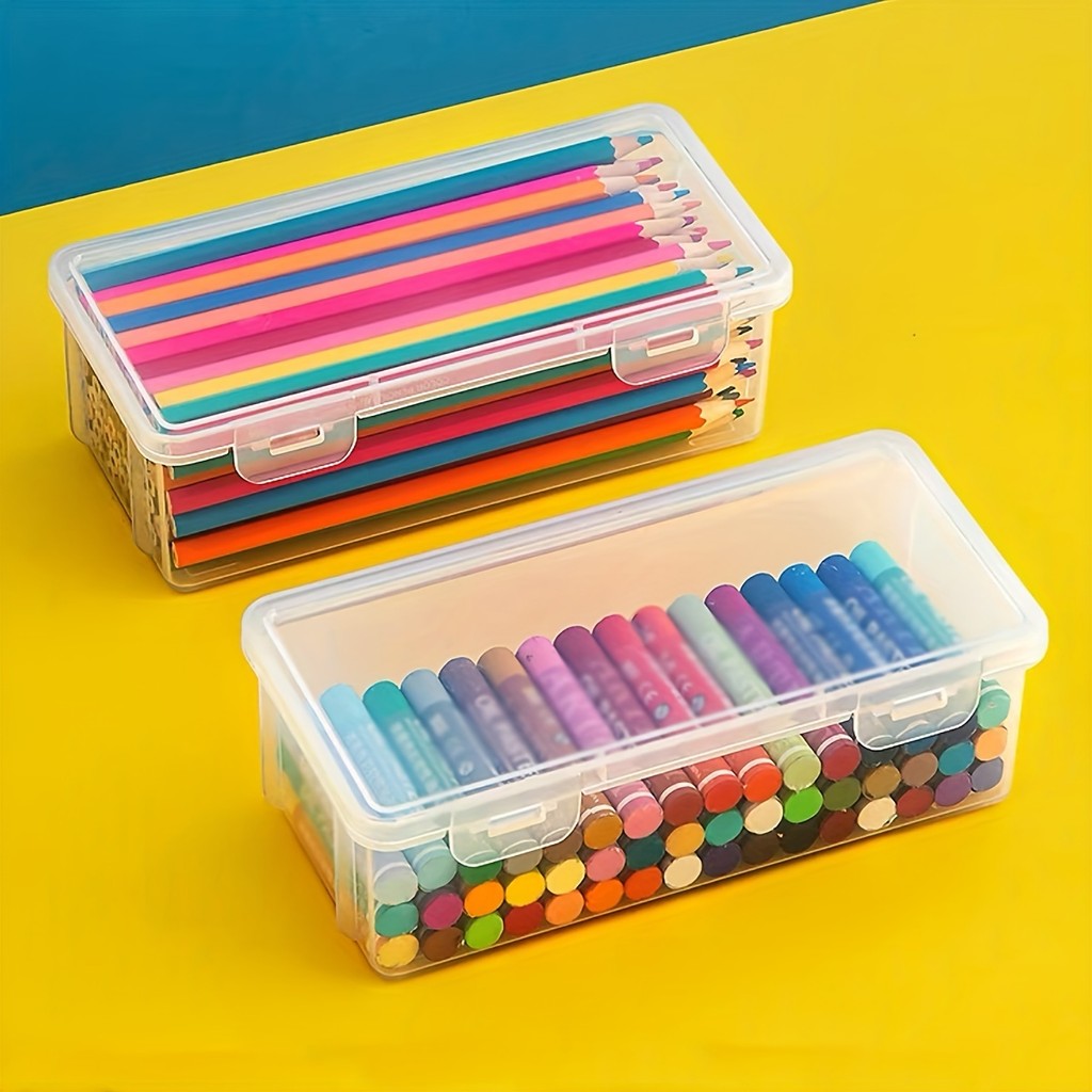 

1/2pcs Large Capacity Transparent Plastic Pencil Case | Stackable Clear Office Supplies Organizer for Pencils, Erasers