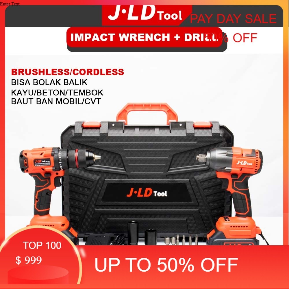 JLD CORDLESS Mesin bor 13mm brushless impact mesin bor besi chuck impek baterai bor 88VF baterai bor