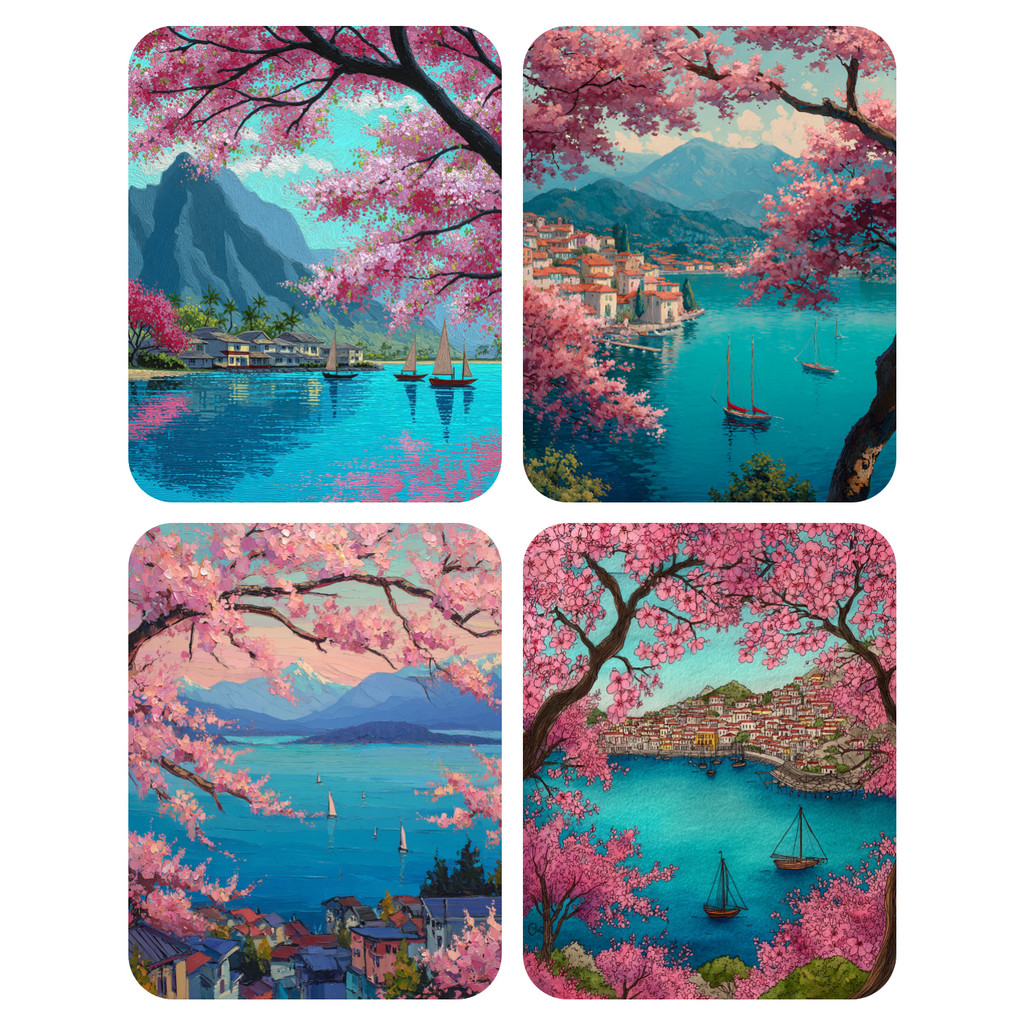 

Hand Paint Pink tree by the lake Painting By Numbers Kit DIY Acrylic Artwork Canvas Art Gift Home