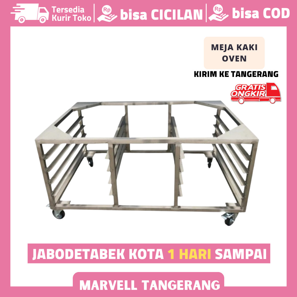 Kaki Meja Oven Gas Knockdown Meja Kaki 4 Roda Stainless 120cm 130cm 100cm