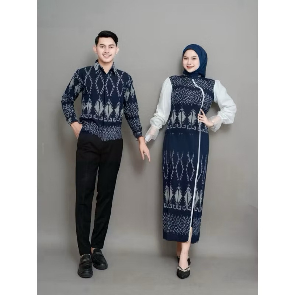 New Zoya baju couple tenun jenar navy dress tenun jenar couple kondangan couple pasangan Best Seller