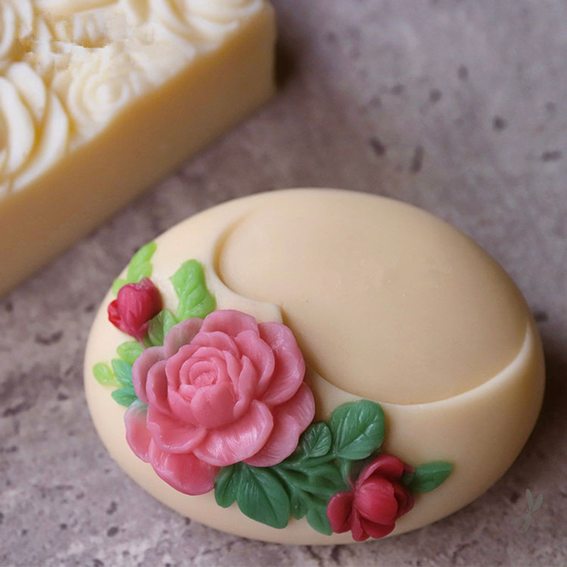 

2023 Oval Shape Rose Flower Soap Mold Silicone Beautiful Floral Flower Soap Making Mold Candle Resin Crafts Cake Mousee Moulds