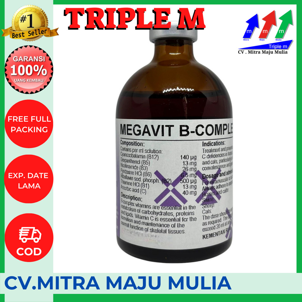 MEGAVIT B COMPLEX 100 ML DUTCHFARM - Vitamin B Complex & Vitamin C Hewan Sapi Kambing Domba Kelinci 