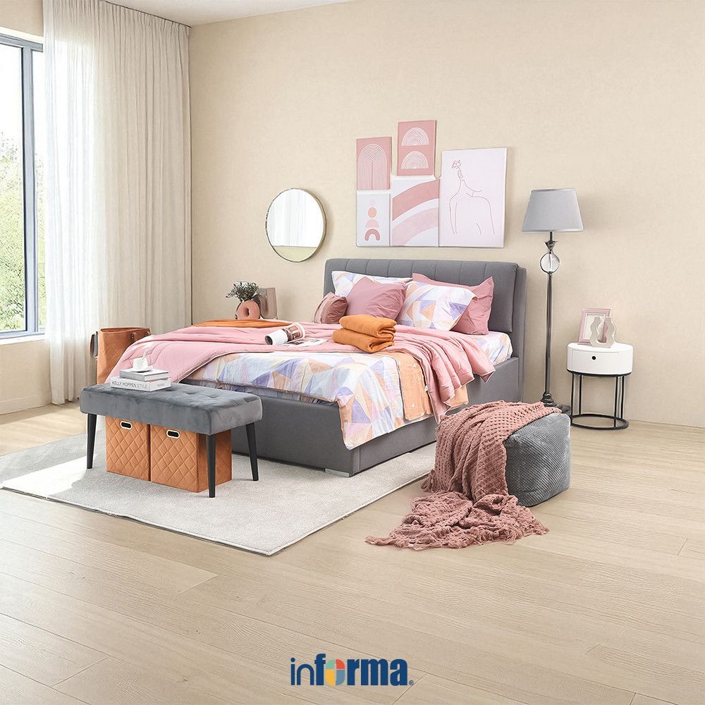 Informa Louis Tempat Tidur - Abu-Abu Bed Ranjang Aesthetic Perabot Tidur Furniture Kamar Tidur