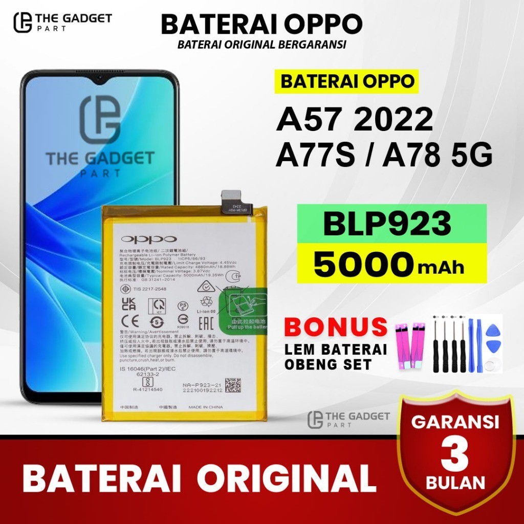Baterai Batre 0pp0 A77S 5G / A57 4G 2022 / A57S / A77 5G / A97 5G / A78 5G / Relmi C51 / BLP923 Orig