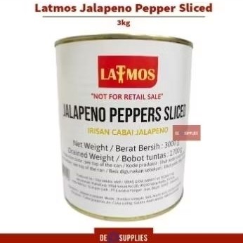 

Latmos Jalapeno Pepper Sliced 3kg - Cabe Jalapeno Cabai Iris Acar