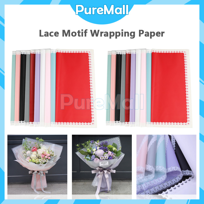 

20 Lembar Kertas Buket Bunga Motif Renda Lace Border / Cellophane Flower Wrapping Paper