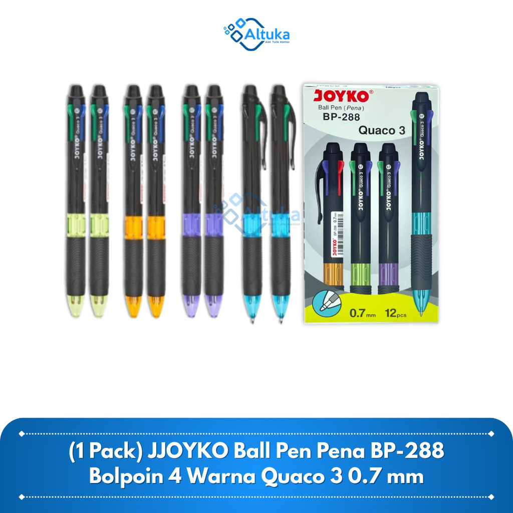 

(12 Pcs) JOYKO Ball Pen Bolpoin Pena BP-288 Quaco 3 0.7 mm 4 Warna Colors