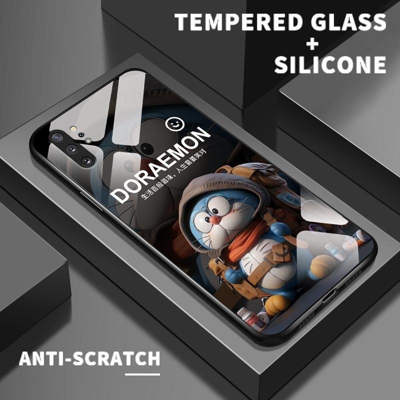 Glass Case For Samsung Note 10 Plus Note 9 Note 10 4G 5G Silicon Back Fashions Cute Doraemon Cassing