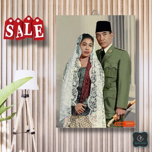 Foto Poster + Bingkai Kayu POSTER POTO + BINGKAI IR SUEKARNO HATTA / POSTER BUNG KARNO - 20X30CM Hia