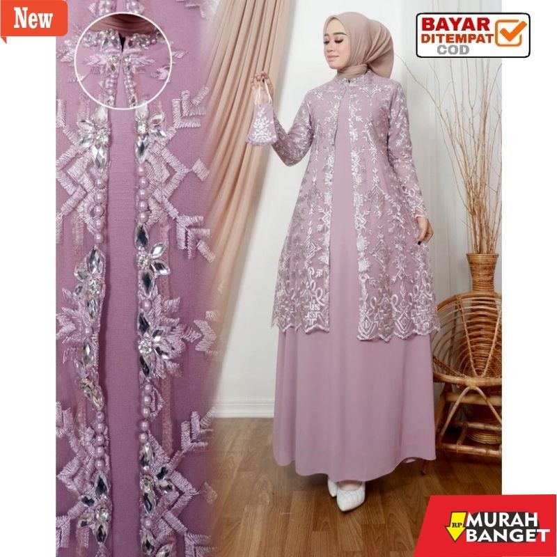gamis kekinian tahun 2024 Gamis Brukat Terbaru L XL XXL Yasmin Dress Abaya Kebaya Jumbo Premium Pest