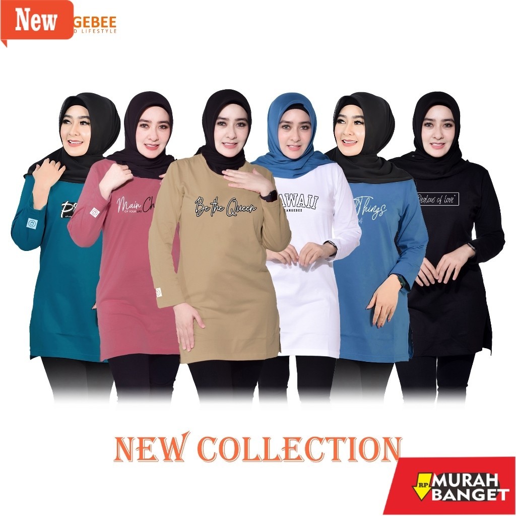 Kaus muslim berkancing yg lagi viral- Tunik kaos Wanita - OrangeBee New Collection - Tunik Kaos - Tu