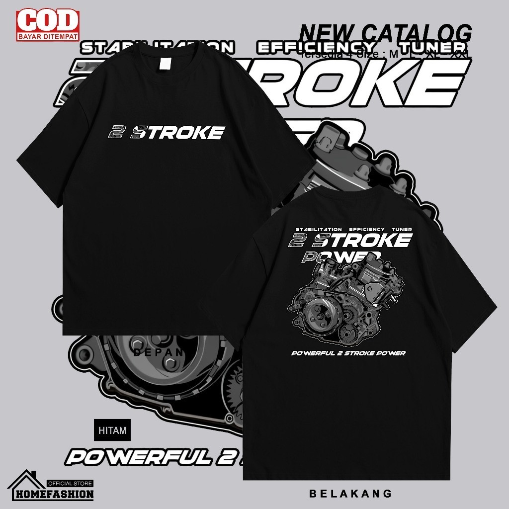 Kaos "2 STROKE POWER" Automotive Racing Two Tak Baju Distro Motor Herex 2 Tak 2Stroke CB GL MP Tiger