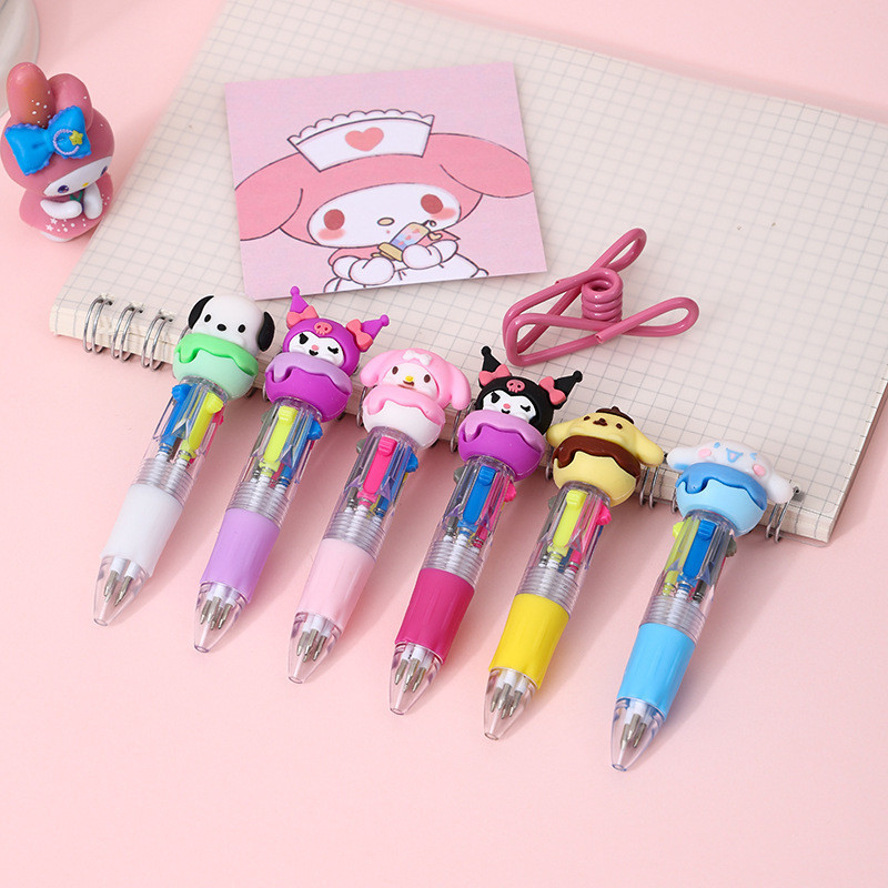 

( OTH1003 ) ( DIJUAL SATUAN ) Alat tulis pulpen bolpen ballpoint 4 warna - sanrio kuromi cinnamoroll kuromi melody pompompurin pochacco - white putih yellow kuning pink merah muda purple ungu blue biru black hitam