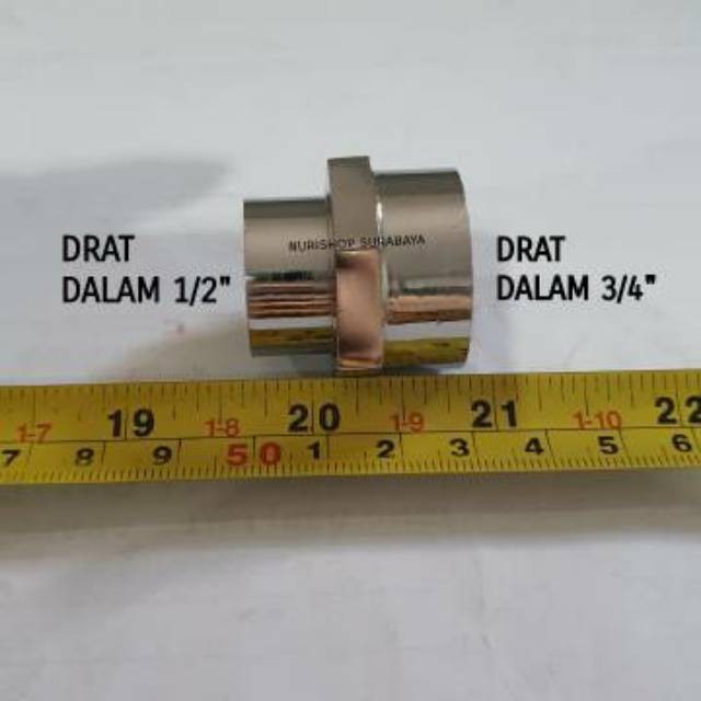 Double neple drat dalam 1/2" x 3/4" / dobel nepel / double sok drat dalam /sock drat dalam 1/2 x 3/4