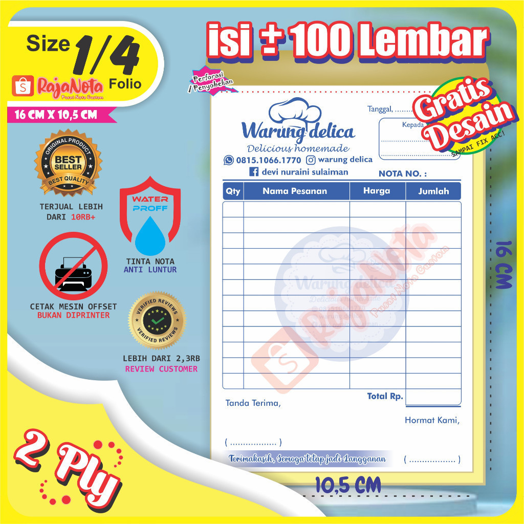 

[TERLARIS] 1/4 F 2Ply NOTA OLSHOP NAMA SENDIRI / NOTA CUSTOM 2 RANGKAP UKURAN 1/4 Folio 2 PLY