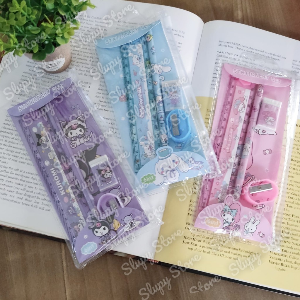 

SLP Set Stationary Stationery POUCH Penggaris Pensil Serutan Kuromi Cinnamoroll My Melody 6 in 1