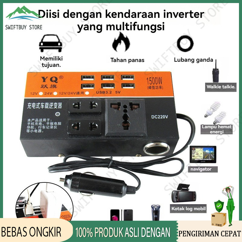 1500W DC Portable USB Car Power Inverter Adapter With 6 USB Ports 12V/24V To AC 220V Charger Fast Ch