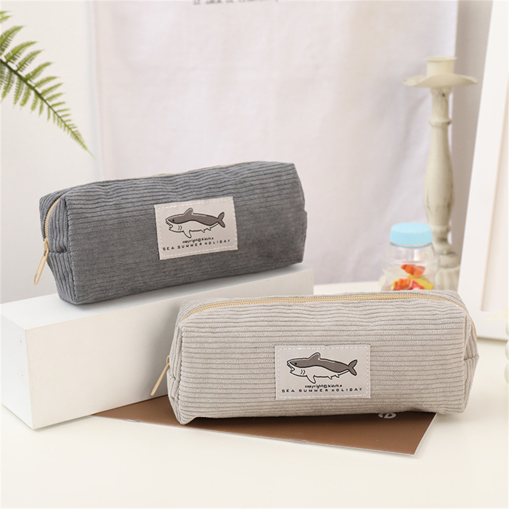 

2/3PCS School Pencil Pouch High Quality Zipper Kawaii Corduroy About 35g Stationery Shark Pencil Case Super Capacity