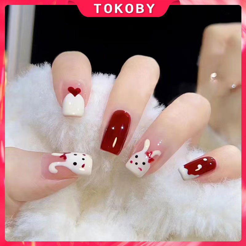 Nail Art Kuku Palsu Kelinci putih yang lucu