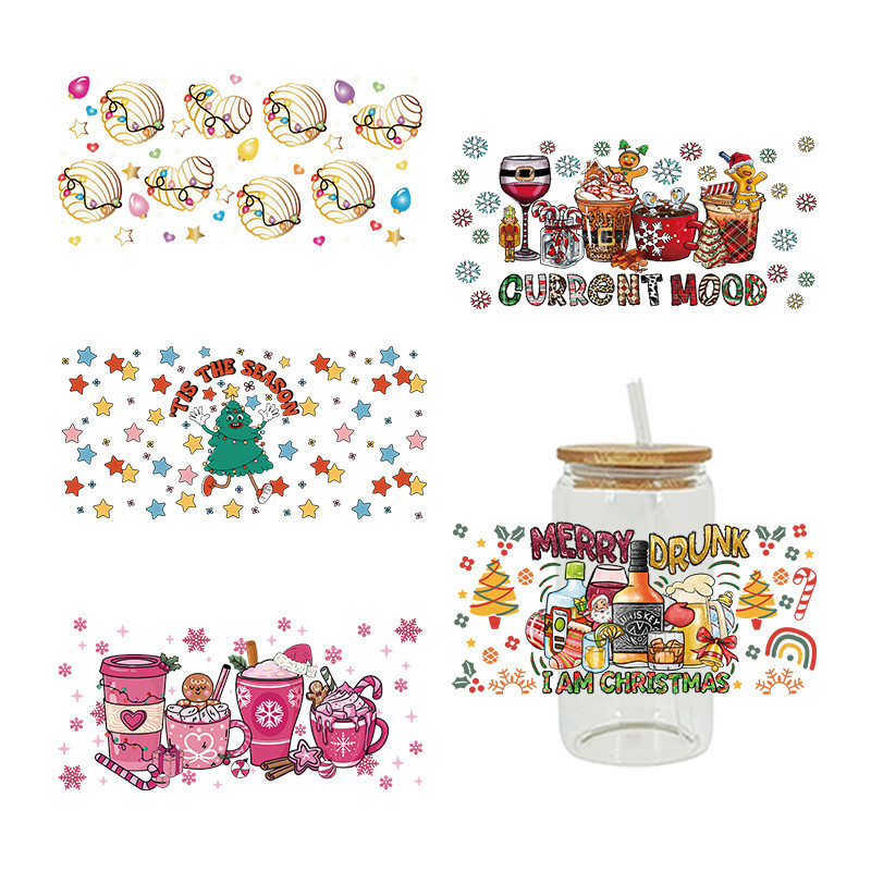 

UV DTF Transfer Sticker Merry Christmas For The 16oz Libbey Glasses Wraps Bottles Cup Can DIY Waterproof Custom Decals D7475