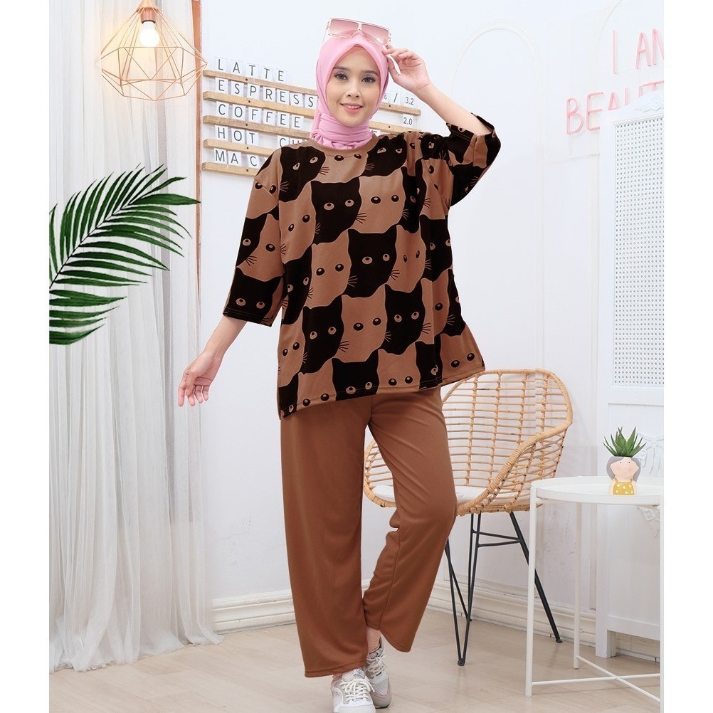CASHA - ZSO SETELAN MOTIF WANITA MIRA / OneSet Black Cat / Kasual Outfit One Set Wanita / Setelan Wa