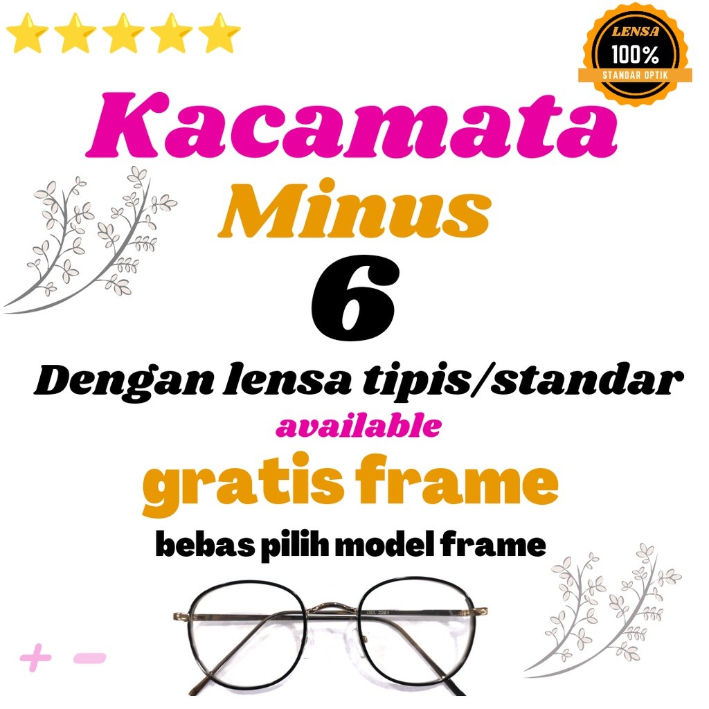 COD Kacamata Minus –6 Dengan Lensa Tipis Hi Index 1.67 Standar Optik Gratis Frame
