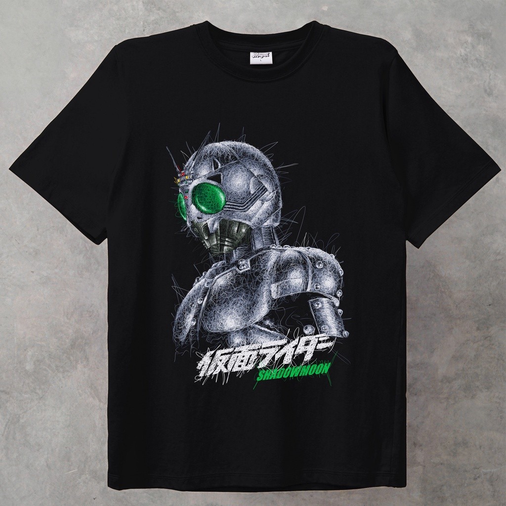 V-ChangeMayosi T-shirt Kamen Rider Shadow Moon & Black Sun ScribbleKaos katun  kaos santai pria gaya