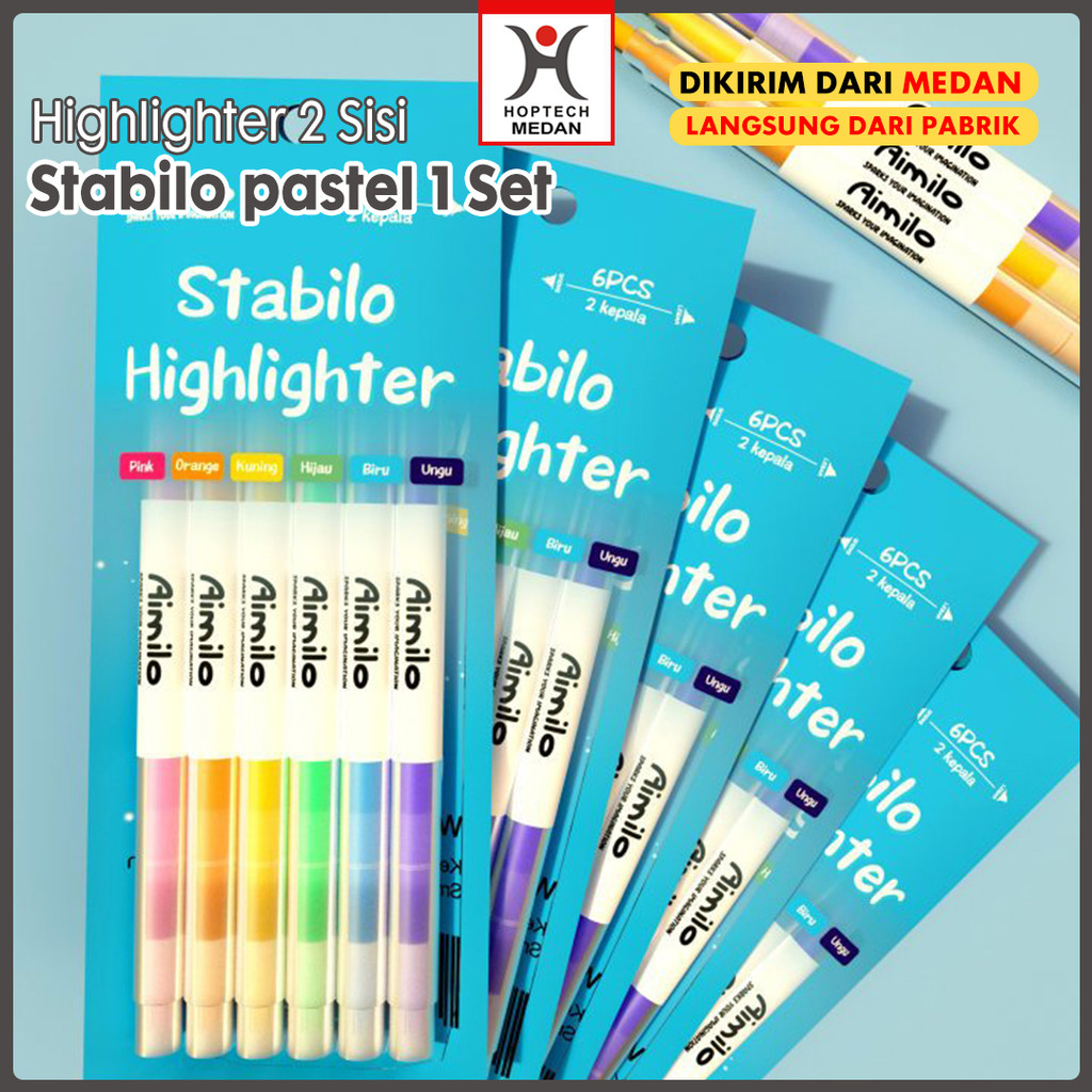 

[COD] Hoptech-MD Stabilo Pastel 1 Set Highlighter 2 Sisi 6 PCS