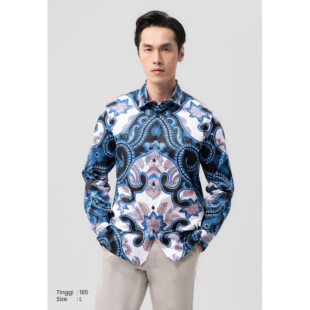 MANZONE -  Kemeja Lengan Panjang Batik Pria Terka  Modern Fit - Black