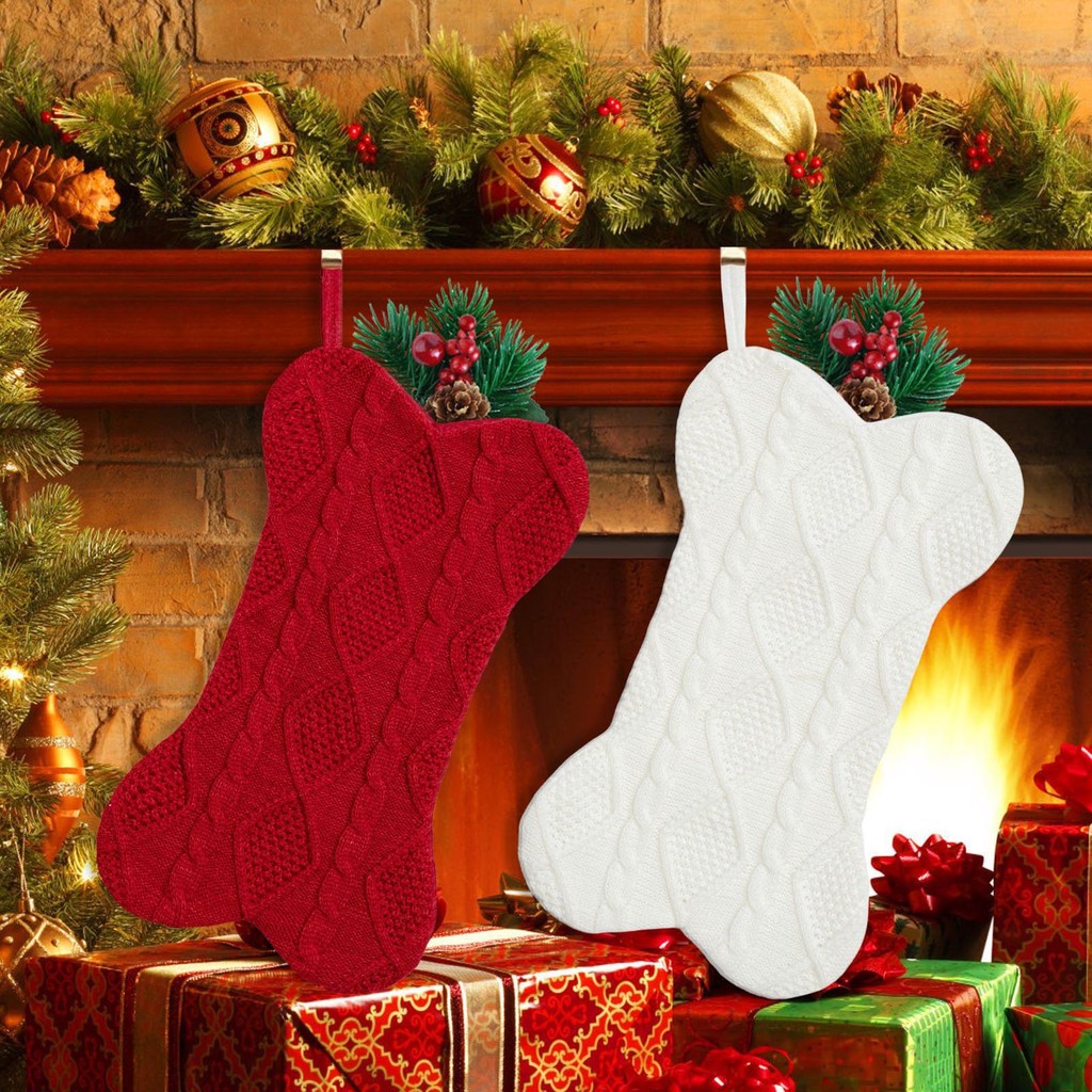 

Christmas Stocking Cute Bone Designs Xmas Tree Pendant Decorations For Home Xmas Party Gift Christmas Knitting Socks Ornaments