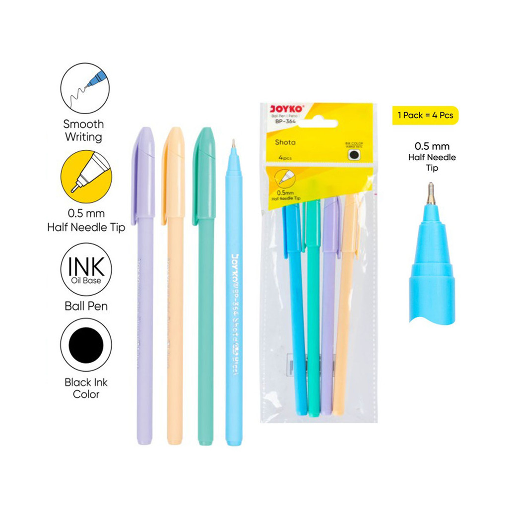 

Joyko Balpen BP-364 1 Pack/4 Pcs / Pulpen Perlengkapan Sekolah Kantor / Alat Tulis