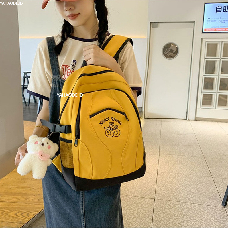 YAHAO-Tas Sekolah Buah Ceri Korea Tas Ransel Pelajar SMP Perempuan Tahan Air Ransel Mahasiswa SMP