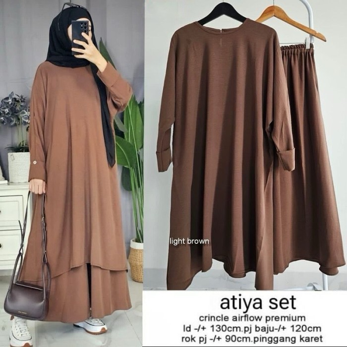 ✨BISA COD✨ - Setelan Wanita Kekinian One Set Jumbo Atiya Set Abaya Tunik Dan Rok - Hitam