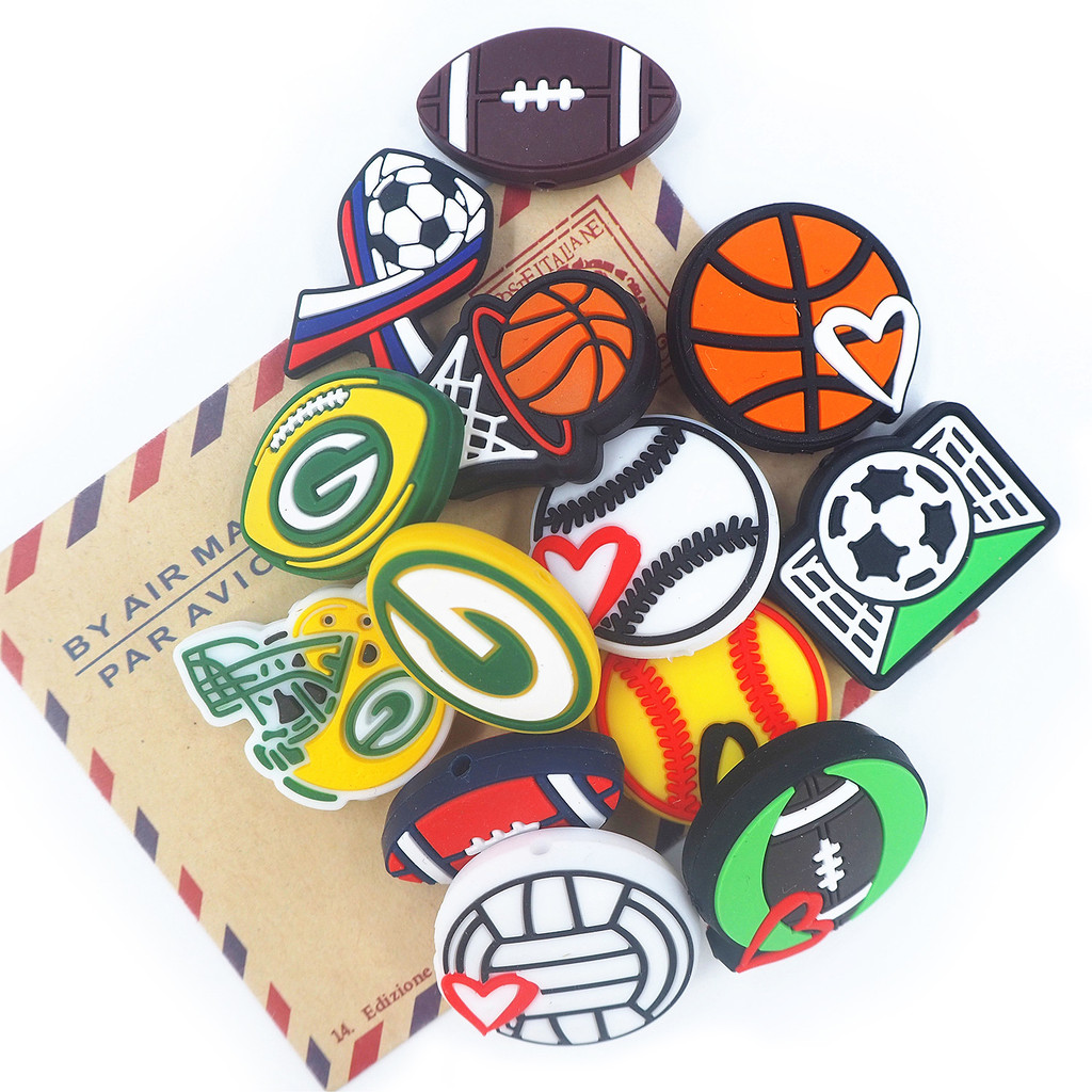 

10PCS Sport Series Silicone Focal Beads For Beadable Pen Silicone Charms for Pen Keychain Making New Silicone Characters