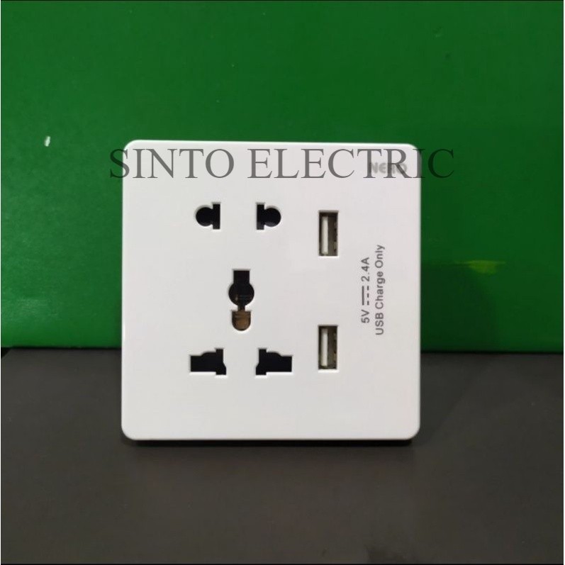 NERO Casa White Stopkontak Universal + 2 Gang Stopkontak USB