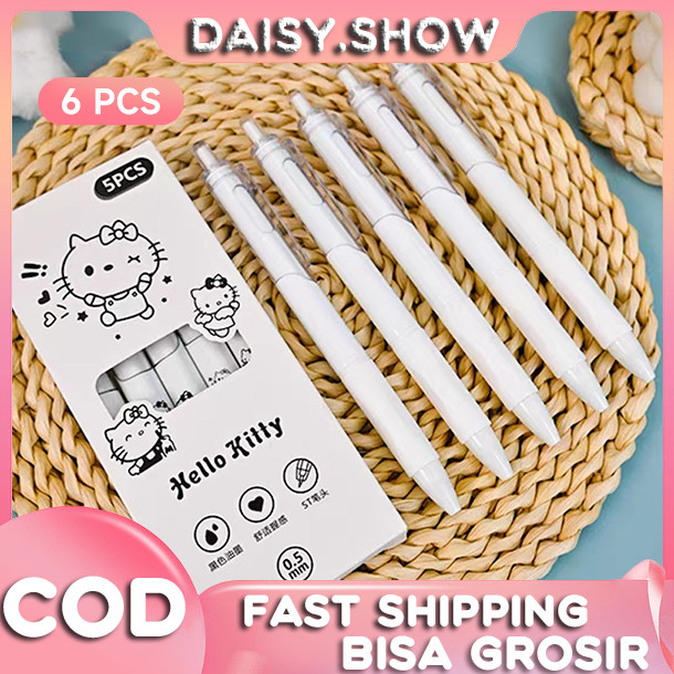 

5Pcs Pulpen Fancy Pola Sanrio Lucu Pen Gel Rectrable Pen Black 0.5mm Pena Netral Aksi Dorong