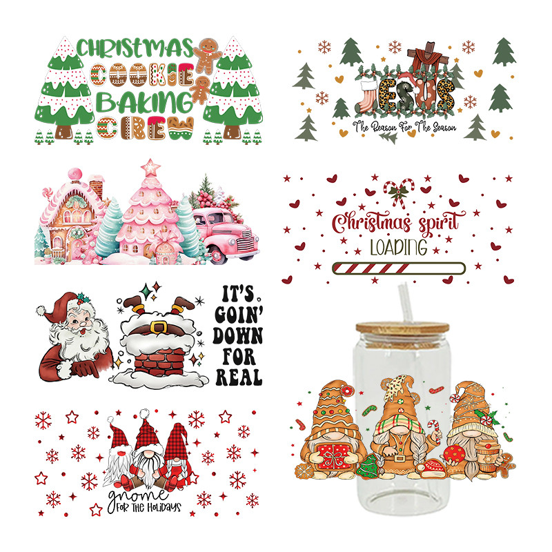 

3D UV DTF Transfers Stickers, 16oz Cup Wraps, Merry Christmas Printed for DIY Glass Ceramic Metal Leather Etc D6805