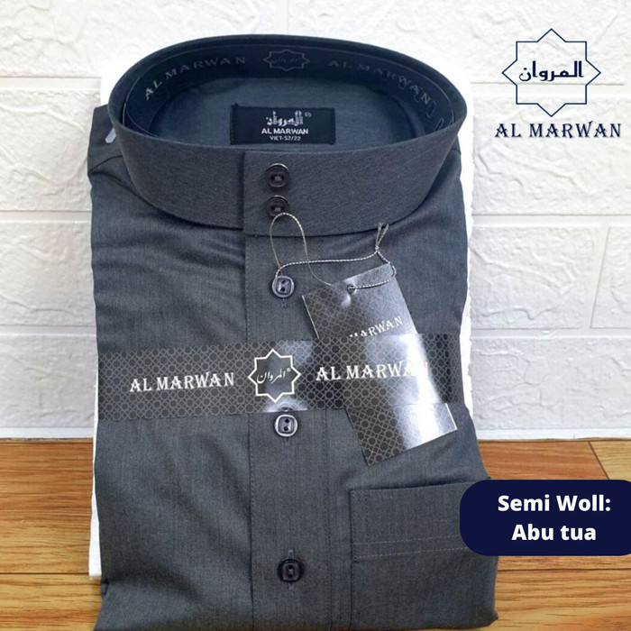 ✨TERLARIS - Jubah / Gamis Wool Al Marwan Haramain Wol /Almarwan Woll - abu tua, 50/20, 50/22