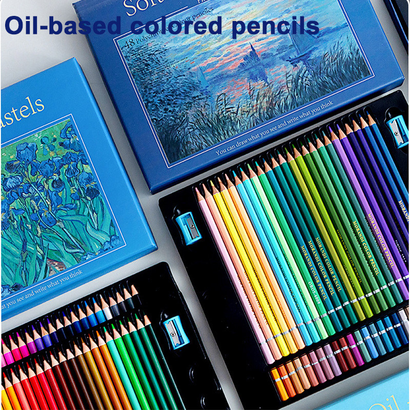 

Oil Based Colored Pencils Set With Pencil Sharpener, 24/36/48pcs Wooden Soft Core Art Stationery for Coloring Sketching Shading