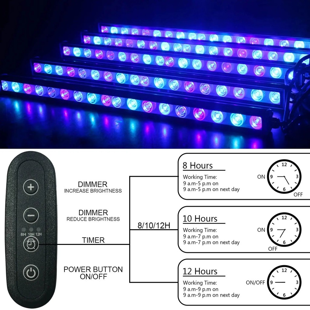 

LED Aquarium Light Fish Tank Light 54W 81W Blue 470nm IP65 Lamp Aquariums Lighting Waterproof LED Aquarium Bar Lamps with timer
