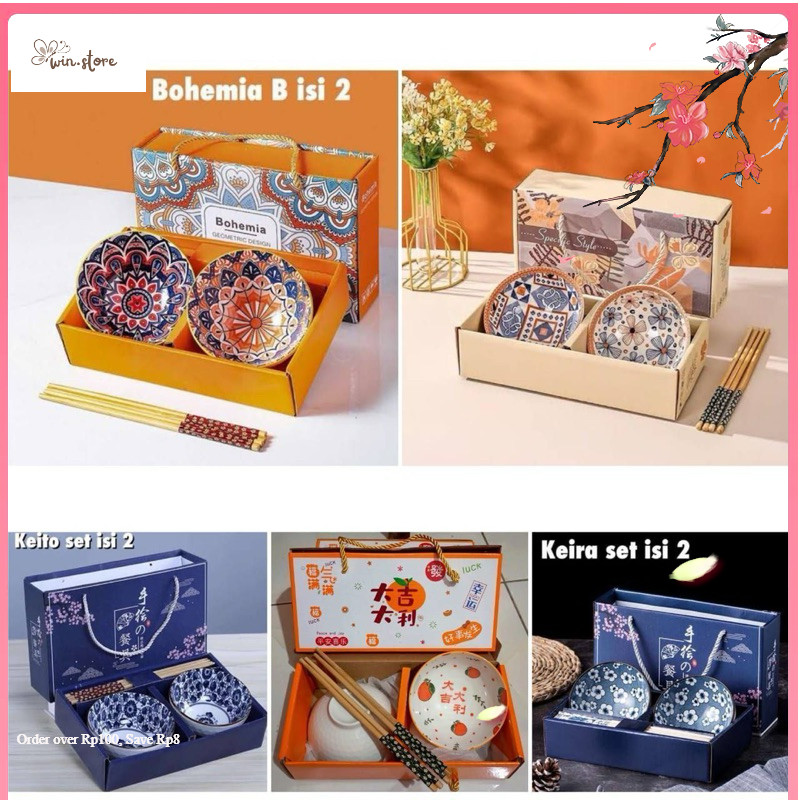 Hampers Terkini Mangkok Set Japanese Bowl Set Mangkok + Sumpit Family Style Bowl Japanese Hampers