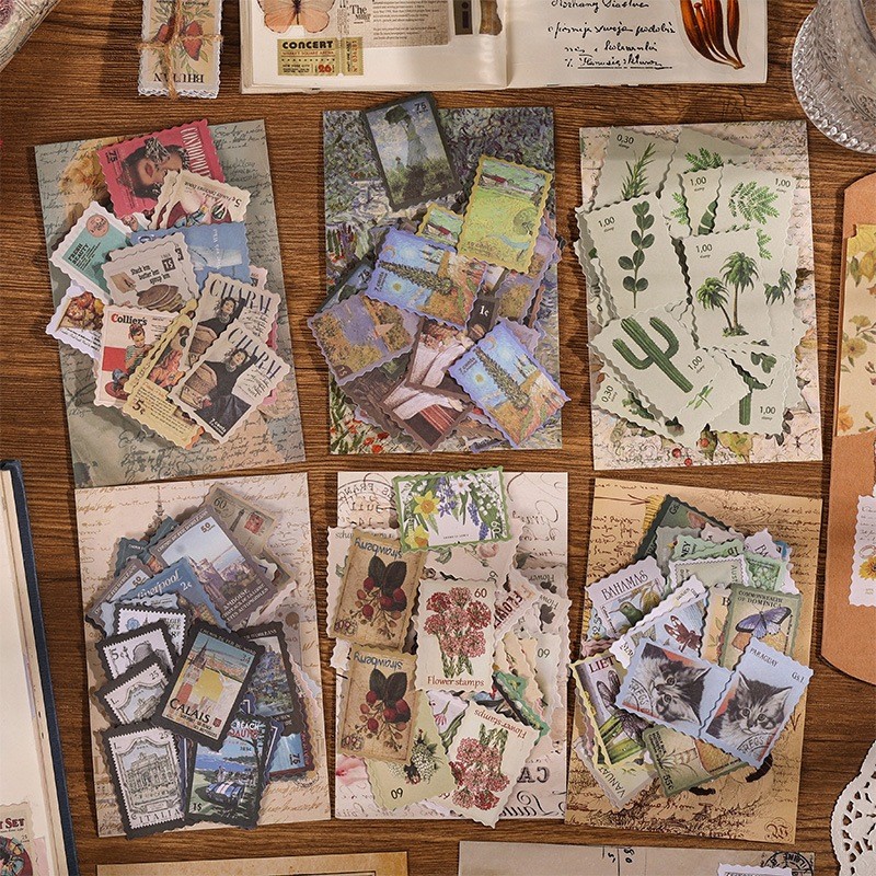 

VT - (48pcs) Stiker Model Prangko Stamp Retro Vintage Decor DIY Design Buku Scrapbook STK2003