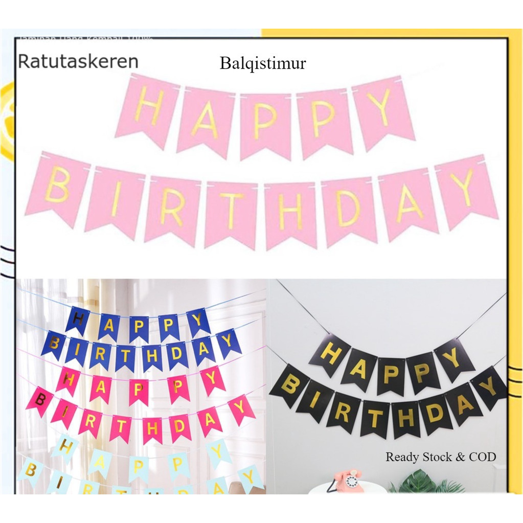 BALQIS BANNER HAPPY BIRTHDAY WARNA WARNI BACKDROP PESTA BENDERA BUNTING ULTAH SEGILIMA BANNER TULISA